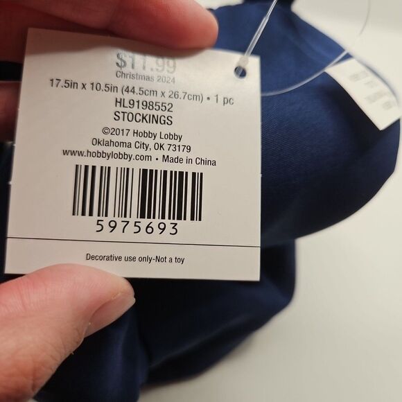 NAVY BLUE VELVET CHRISTMAS STOCKING W/SILVER JINGLE BELLS Hobby Lobby - Picture 8 of 12